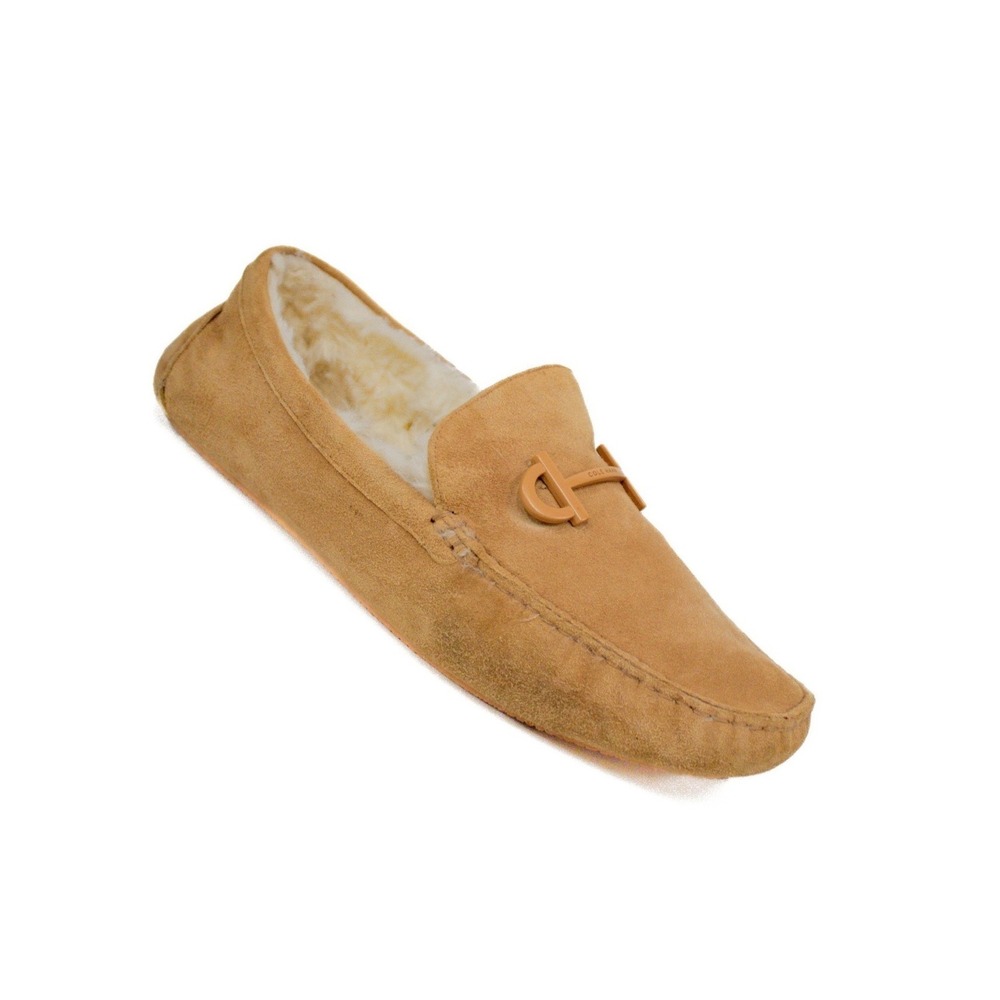 Cole Haan Tully Driver Suede Moccasin Faux Fur Lined Natural Tan-Neutral
